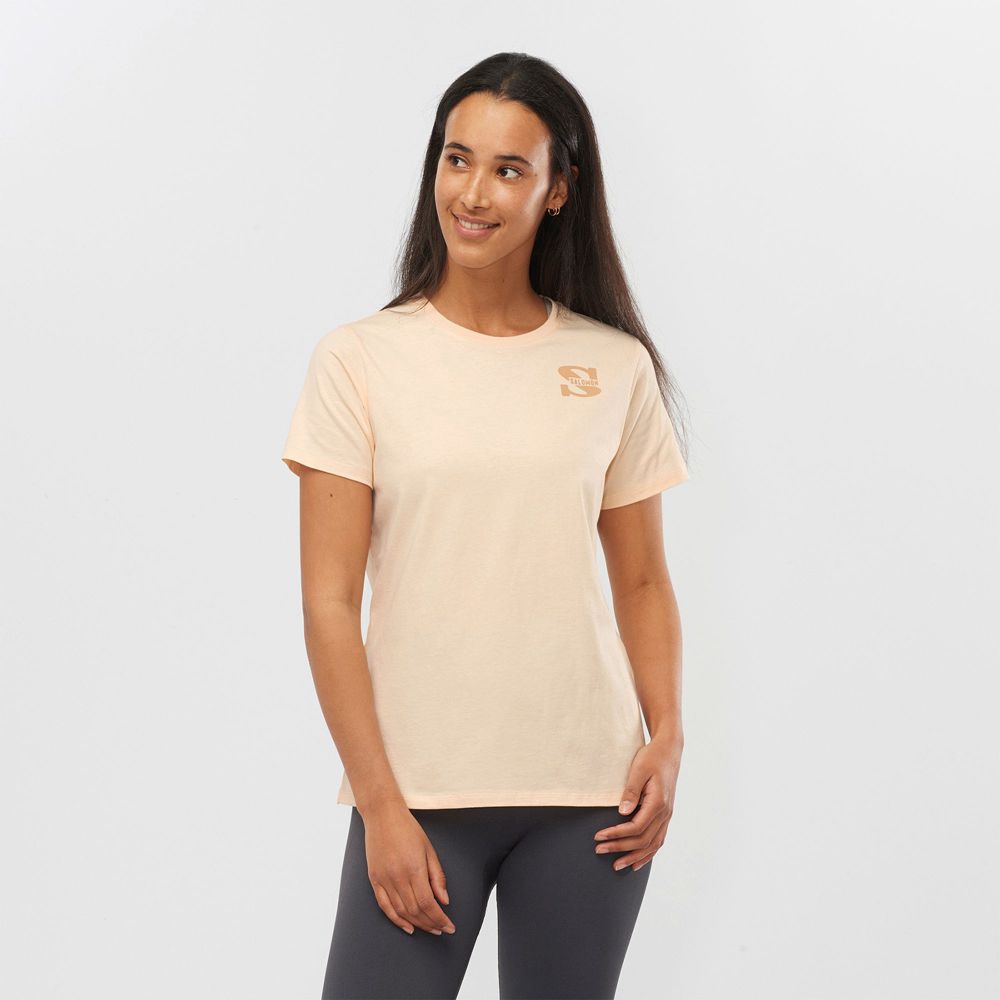 Camisetas Salomon Mujer Kaki - Salomon Argentina OUTLIFE SMALL LOGO SS W,725986-YIL